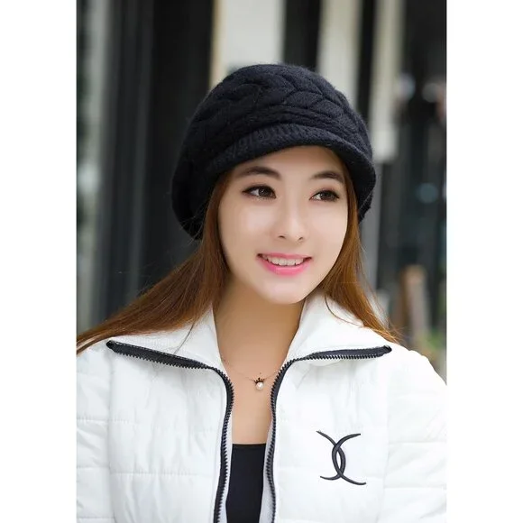👑Women’s _2hats(black+dark Grey) Winter Warm Knit Wool Snow Ski Hat with Visor